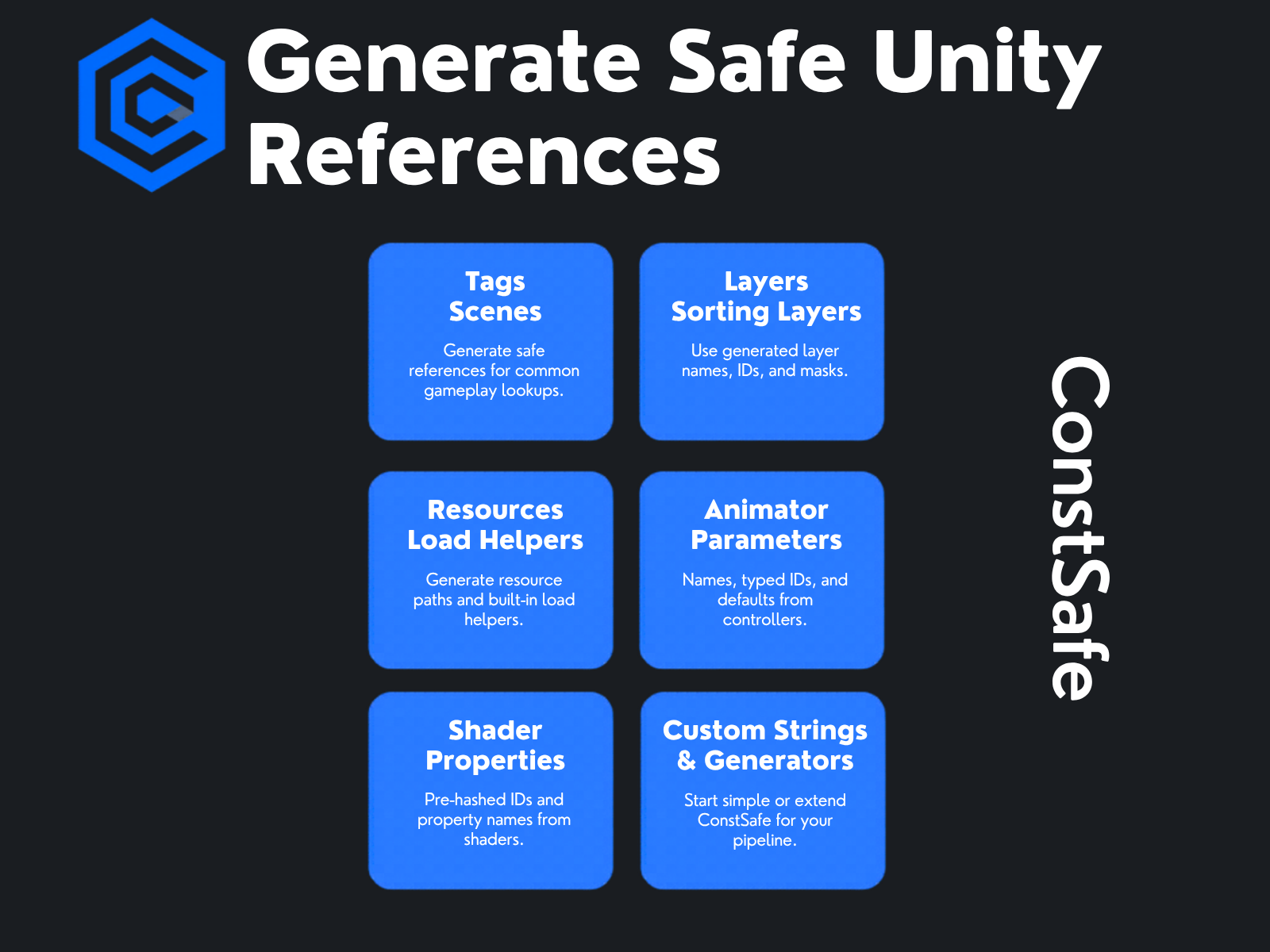 ConstSafe product graphic focused on type-safe Unity constants.