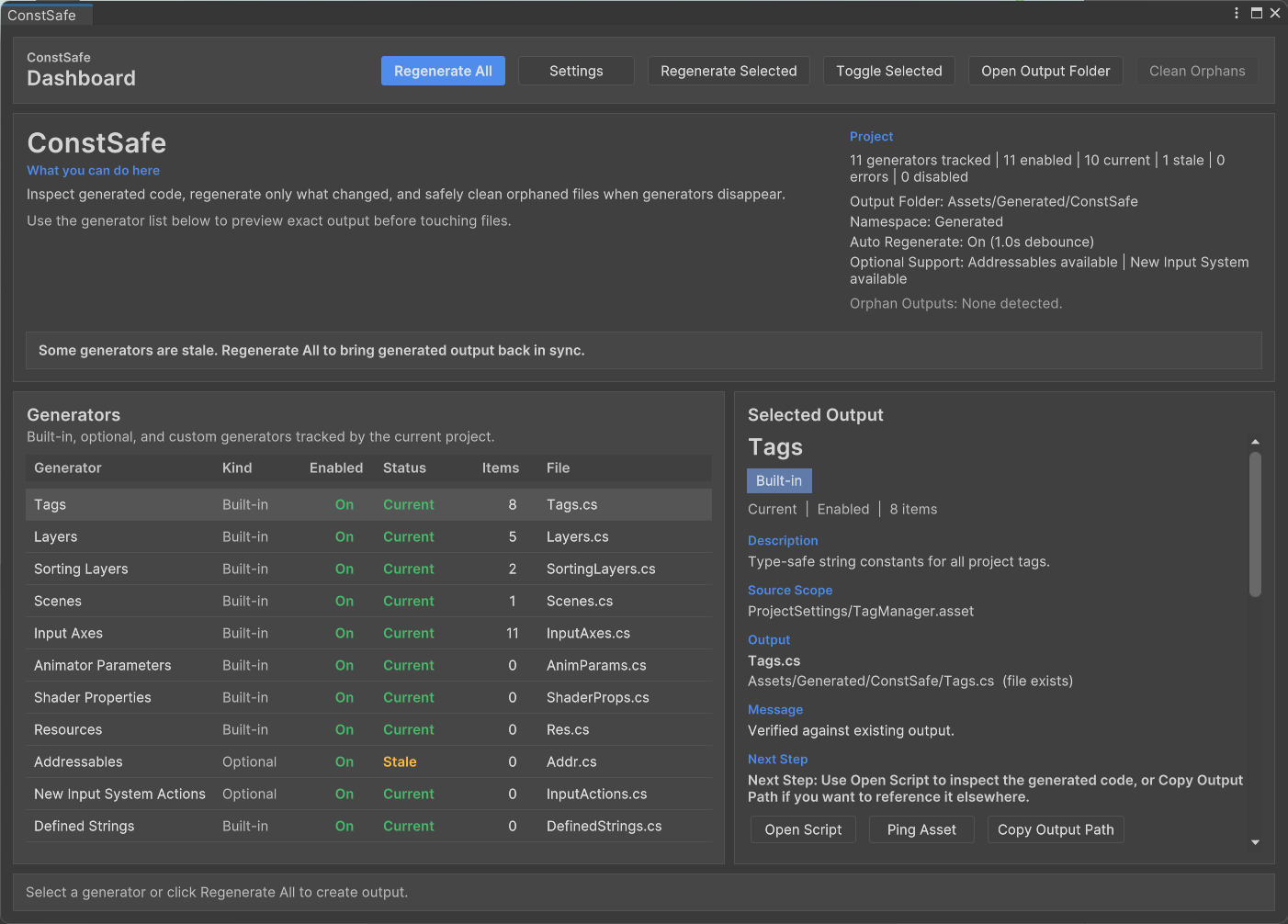 ConstSafe - Unity editor tool screenshot