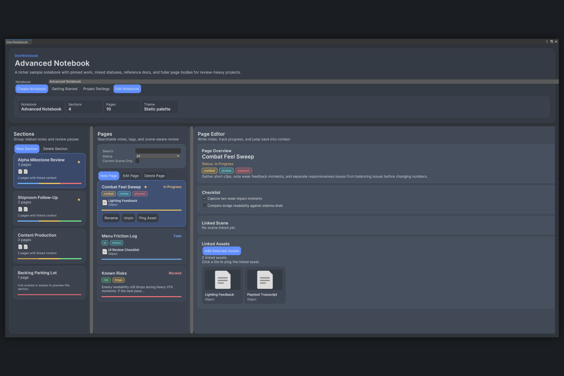DevNotebook - Unity editor tool screenshot